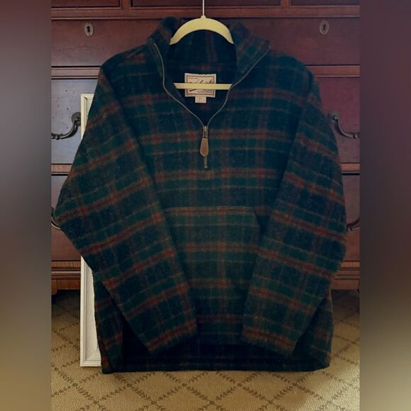 Woolrich Original outerwear wool plaid with green 1/2 zip L - Picture 1 of 10
